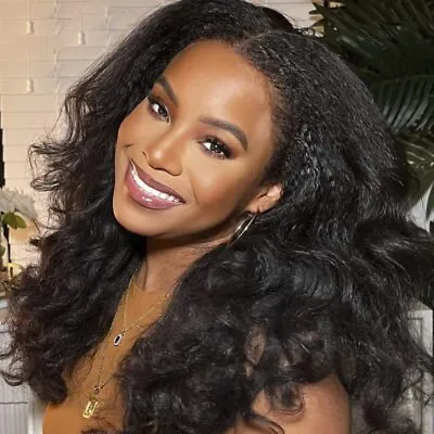 Mongolian Kinky Straight Lace Closure Wig Human Hair For Women Glueless Lace Wig • $91.38
