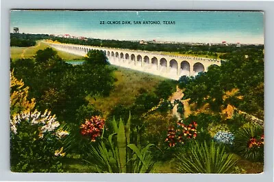 San Antonio TX-Texas Olmos Dam Scenic View  Flowers Vintage Postcard • $7.99