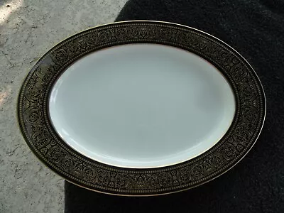 Mikasa Mount Holyoke Gold Scrolls Black Rim White Bone-China Oval Platter • $45