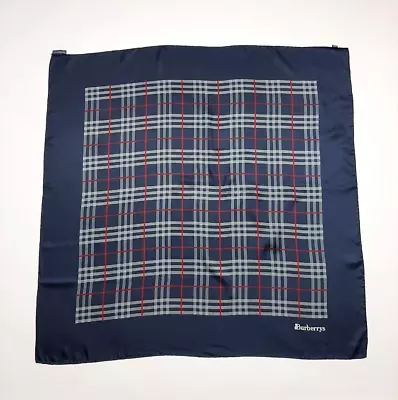 Vintage Burberrys Navy Blue Nova Check Silk Scarf • $100