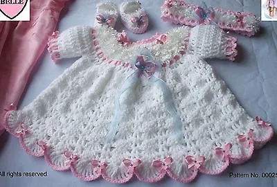 Baby Crochet Pattern DK Dress Booties Headband Romany Girl.inc Newborn Size. • £3.99