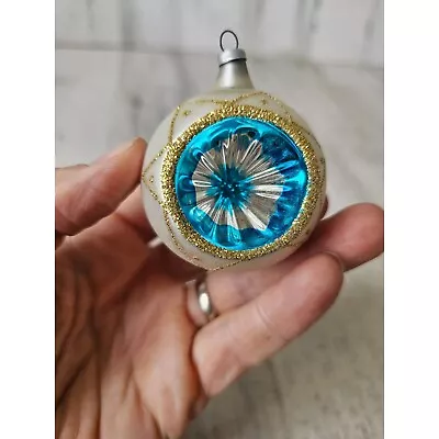 Vintage Unique Blue Gold Star Indent Ball Mini Ornament Xmas Tree • $27.75