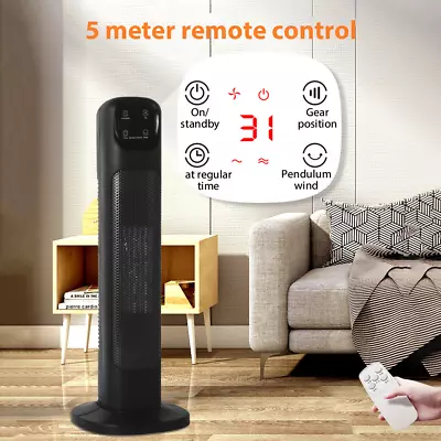 Black Oscillating Digital Tower PTC Ceramic Heater 3 Heat Settings Portable 2 TM • £30.23