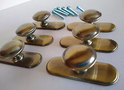 Antique Brass Brushed Drawer Cabinet Pulls Knobs Backing Plates Lot Of 6 W/Screw • $49.99