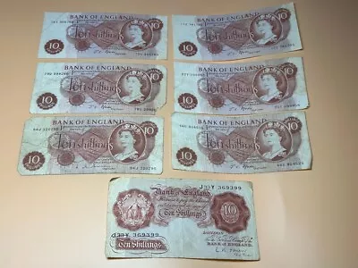 7 X Bank Of England 10 Shilling Bank Notes Pre Decimal Circulated • £12.99