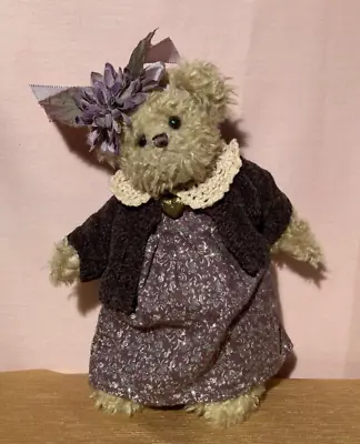 Vintage BEARINGTON Collection Plush Stuffed Bear In Print Dress Heart Necklace • $13.95
