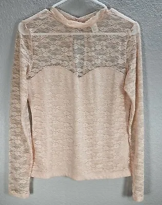 Women's H&M Peach Lace Shirt Blouse Top Boho Chic Long Sleeve Cotton Blend Sz M • $19.38