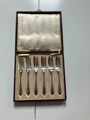 £99.95 • Buy Boxed 6 Art Deco Sterling Silver Cake / Pastry Forks Adie Bros Birmingham 1930