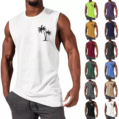 Mens Print Vest Tank Tops Muscle Sport Gym Fitness Training Bodybuilding T-Shirt • £10.69