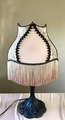 Vintage Lamp Shade Fringe Beaded Handmade Peachy Pink Victorian Style • $189