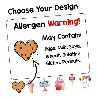 180 Baking Sweets Allergen Warning Stickers Small Food Allergy Content Labels • £9.95