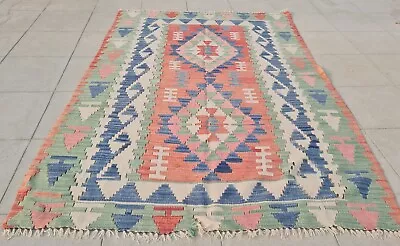 Authentic Hand Knotted Vintage Turkish Kilim Kilm Wool Area Rug 5.4 X 3.8 Ft • $16.50