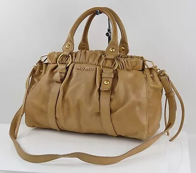Auth MIU MIU Tan Brown Vitello Lux Leather 2-Way Shoulder Bag Purse #56207 • $233.10