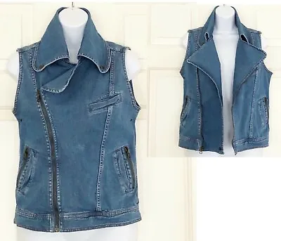 Mike & Chris Moto Biker Motorcycle Denim Vest Asymmetric Zip Medium Wash Small • $64.98