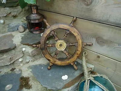 £38.95 • Buy Ships Wheel Mango Wood 18  Across Wooden & Brass Maritime Pirate Very Nice Gift