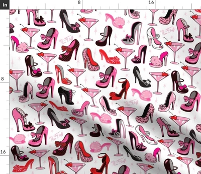 $13 • Buy Retro Shoes Pink Martinis Large Cute Vintage Art Spoonflower Fabric By The Yard