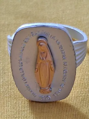 Vintage Adjustable German Miraculous Medal Of Mary Ring Aluminum • $3.95