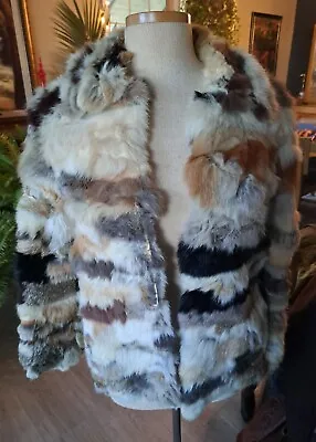 Women’s Rabbit Fur Coat Patchwork Authentic Jacket Montgomery Ward *Damaged  • $25