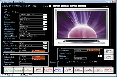 Home Contents Inventory Database Software Win7/8/10/11 XP Vista • $9.95
