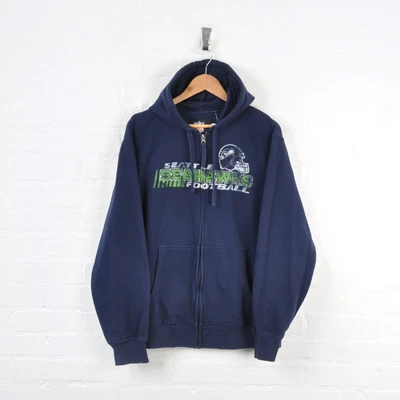 £30 • Buy Vintage NFL Seattle Seahawks Hooded Sweatshirt Zip Up Navy XL