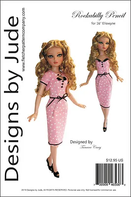 Rockabilly Pencil Dress Doll Clothes Sewing Pattern For Ellowyne Dolls Tonner • $12.95