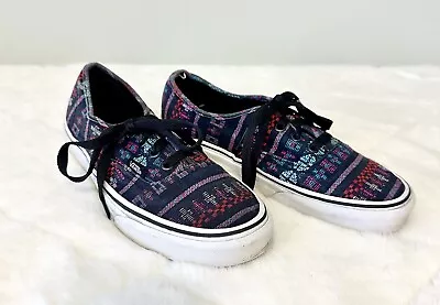 Vans Off The Wall Womens 6.5 Black Red Tribal Print Blue Shoes Sneakers Mens 5 • $15.99