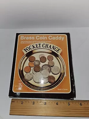 Vintage Brass Coin Caddy Desktop Brass Coin Plate In Box Never Used Displayed • $0.99