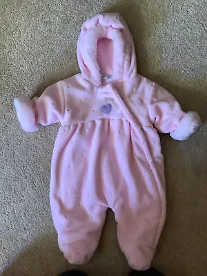 Baby Girl Pink Snowsuit W/Hearts 0-3 Mos. Bebe’ D’ Amour • $10