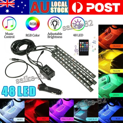 $11.95 • Buy 4X 48LED RGB Car Interior Neon Footwell Strip Lights USB Remote Control Music AU