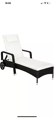 Sun Lounger Rattan Day Bed With Canopy Garden Recliner Patio Chair Furniture • £135