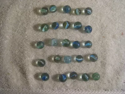 Vintage Blue/green Cats Eye Swirl Glass Marbles Lot Of 25 • $3.99