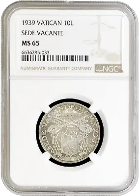 Vatican City 10 Lire 1939 NGC MS65  Sede Vacante  • $169