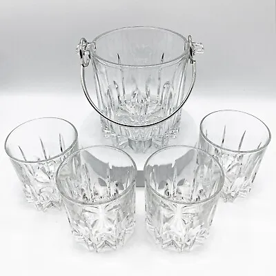 Vintage Italian Crystal Ice Bucket With Chrome Handle & Set Of 4 Whiskey Glasses • $129.99