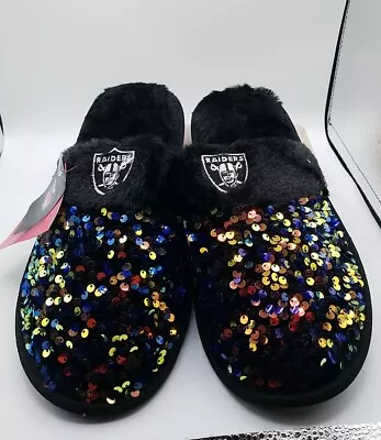 FOCO NFL Oakland Raiders Sequined Clog Slippers Women Size XL 11-12 Football Fan • $11.99