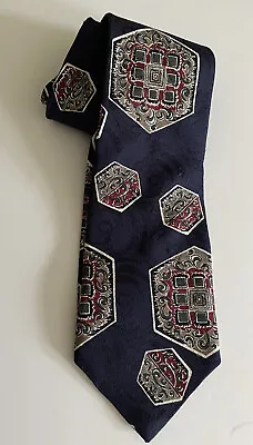 Bugatti Men’s 100% Italian Silk Tie Navy Hexagon Print Dress Suit Tie • $6