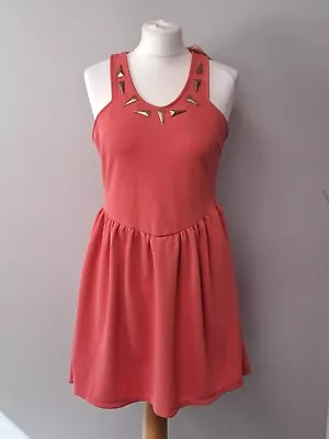 Oh My Love Coral Halter Neck Skater Dress Womens Size Large (GI21) • £14.59