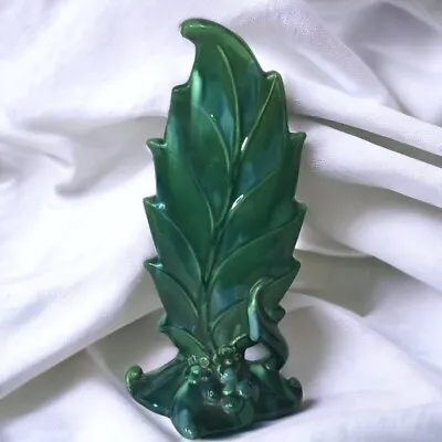 Royal Haeger Vintage Pottery Leaf Vase R320 Green Iridescent Agate Glaze 12 Tall • $38.95