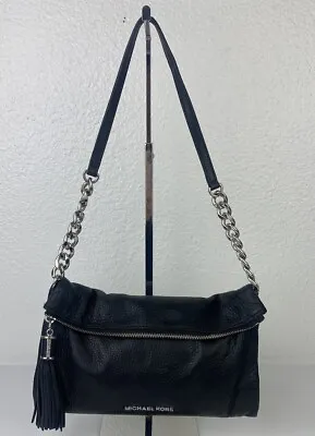 Michael Kors Weston Pebbled Black Leather Foldover Shoulder Bag Purse Clutch • $44.99