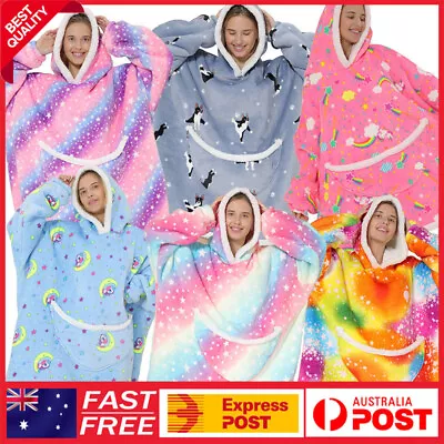 Adult Kid Winter Soft Oodie Comfy Hoodie Nightware Fleece Blanket Hoody Pullover • $43.88