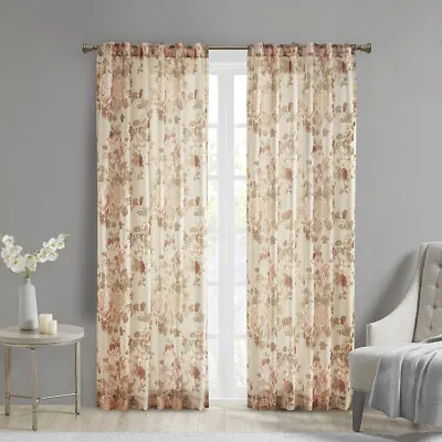 Madison Park Simone Printed Floral Rod Pocket And Back Tab Voile Sheer Curtain • $26.99