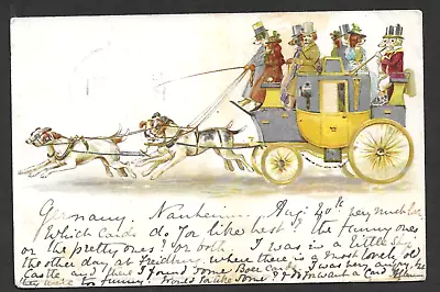 G H Thompson Artist Drawn Old Postcard Dogs Pulling Coach Full Of Dogs 1900 • $20.09