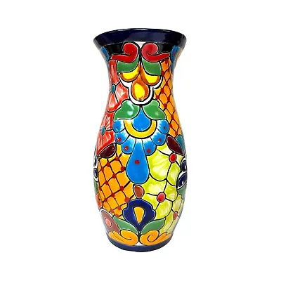 Talavera Tall Vase Pot Mexican Pottery Folk Art Hand Painted Home Decor 13.75  • $87