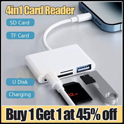 4 In 1 SD Memory Card Reader USB OTG Adapter For IPhone IPad No App Required • £5.54