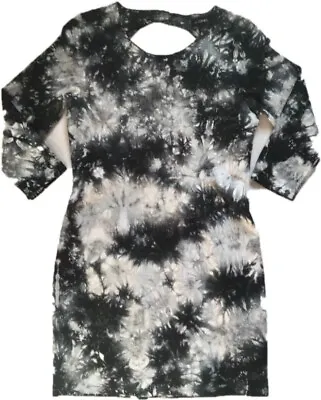 £24.99 • Buy Monki Denim Tie Dye Watercolour Bodycon Dress Black Wiggle Dip Back Large 12 14
