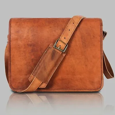 Bag Goat Leather Men Vintage Messenger Laptop Shoulder Briefcase Fast Shipping • $49.40