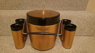 Mid Century Vintage THERMO-SERV RETRO Ice Bucket & 4 Tumblers 10oz Cups • $29.99