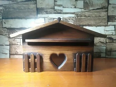 Wooden Mail Box Heart Post Box Holder Wall Hang Teak Wood Antique Vintage Style  • $67.94