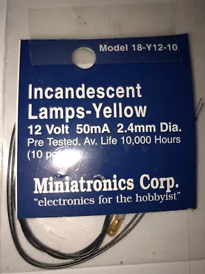 Miniatronics Micro Miniature Lamps 12V 50mA 2.4mm Diameter Yellow Pkg 2 Bulbs • $17