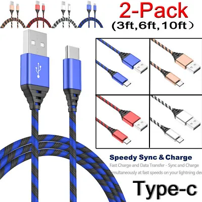2x Long Cable Braided Type C Fast Charging Cable USB-C Rapid Cord Power Charger • $8.99