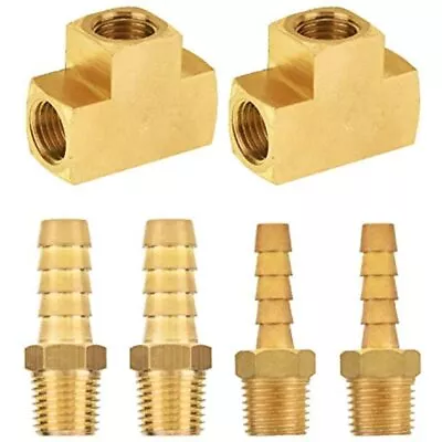 1/4  NPT Female Barstock Tee X Hose Barb 3/8  Adapter Set Brass Pipe Fitting • $19.24